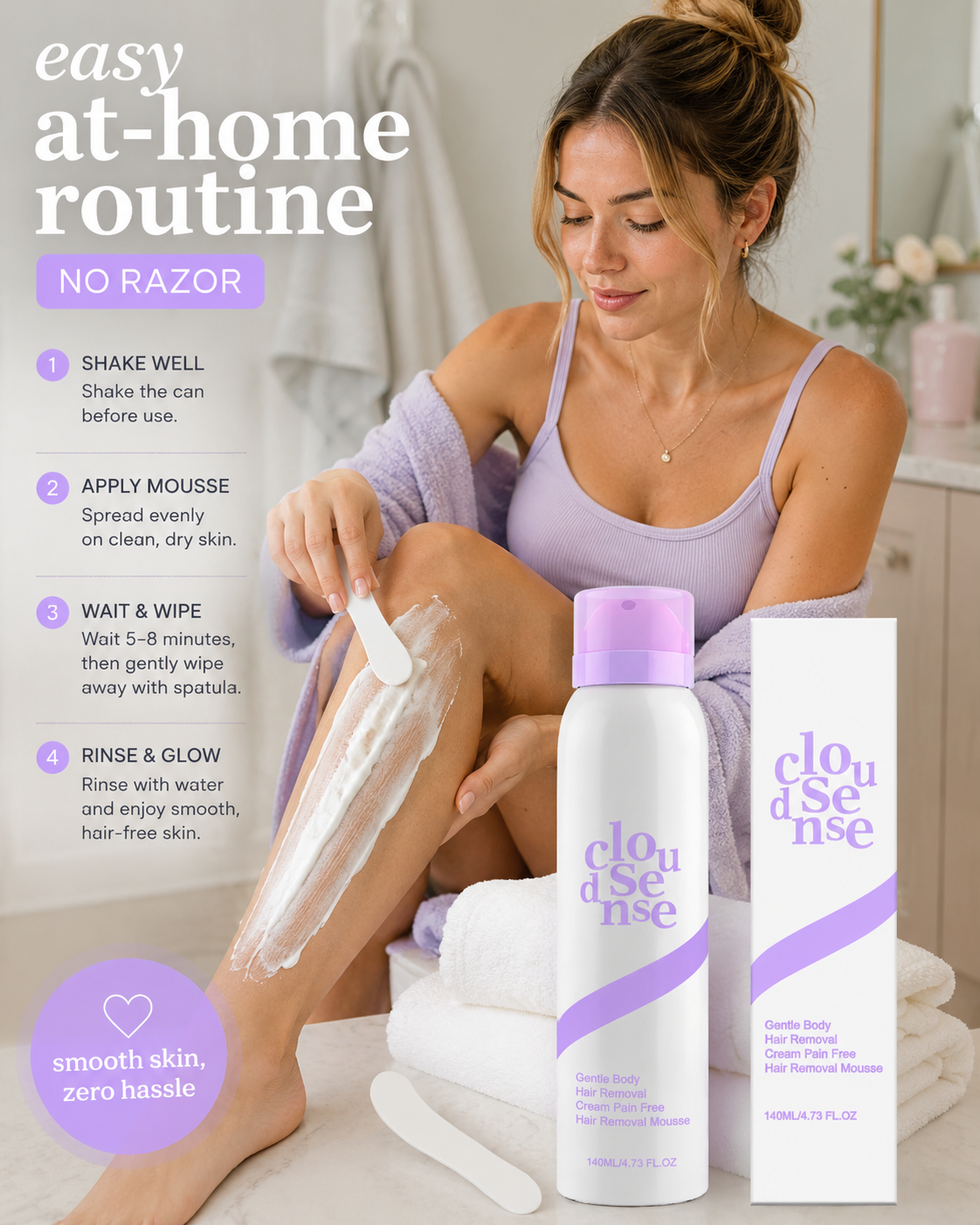 Close Sense hair removal cream being applied to leg skin